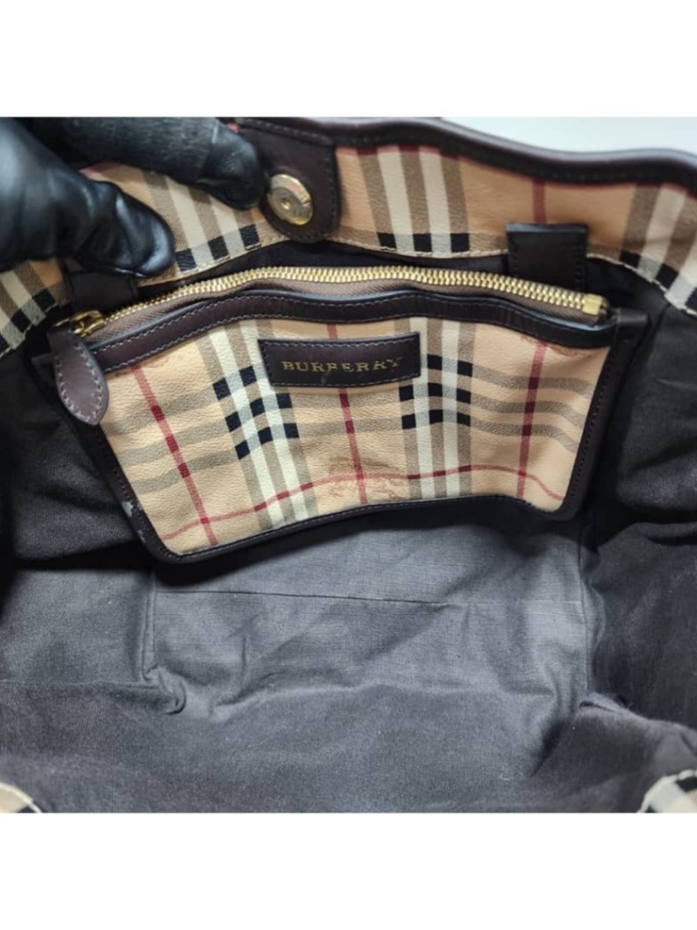 Authentic BURBERRY Haymarket Check Canterbury Tote Beige/Brown - Picture 5 of 10